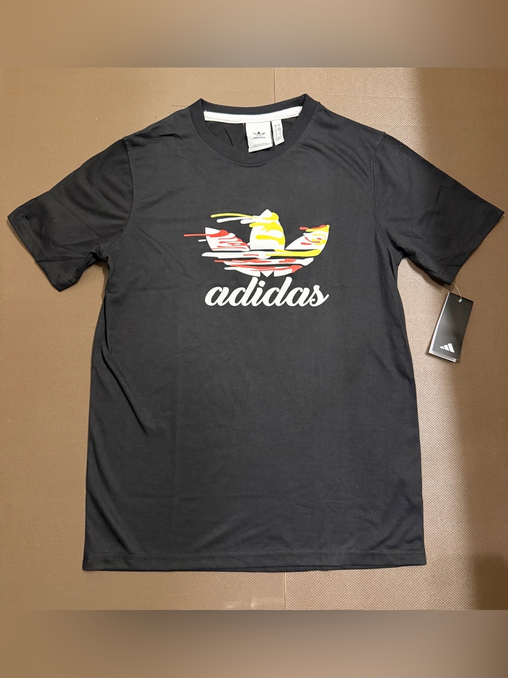 adidas Black Tee with Multicolor Trefoil Graphic